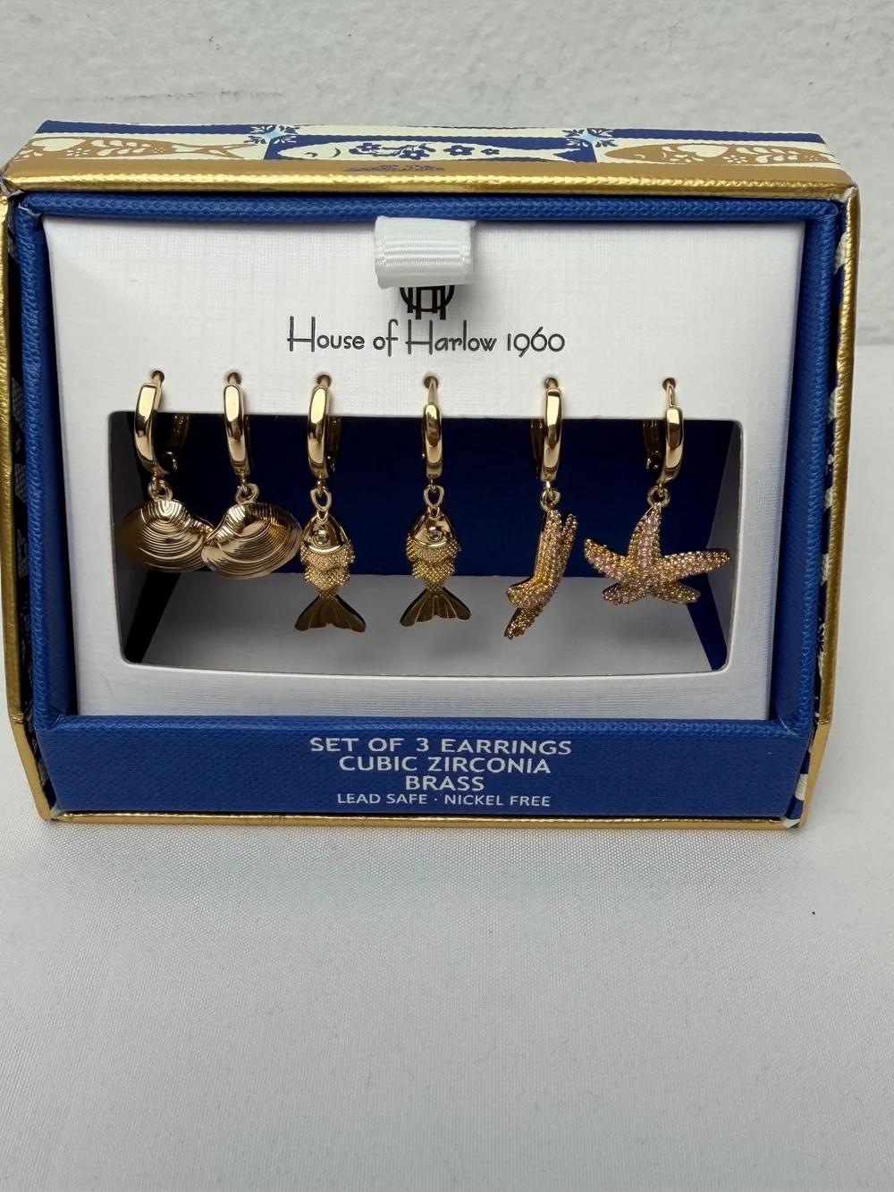 House of Harlow 1960 Gold Nautical Charm Huggie Earring Trio‎ coastal
